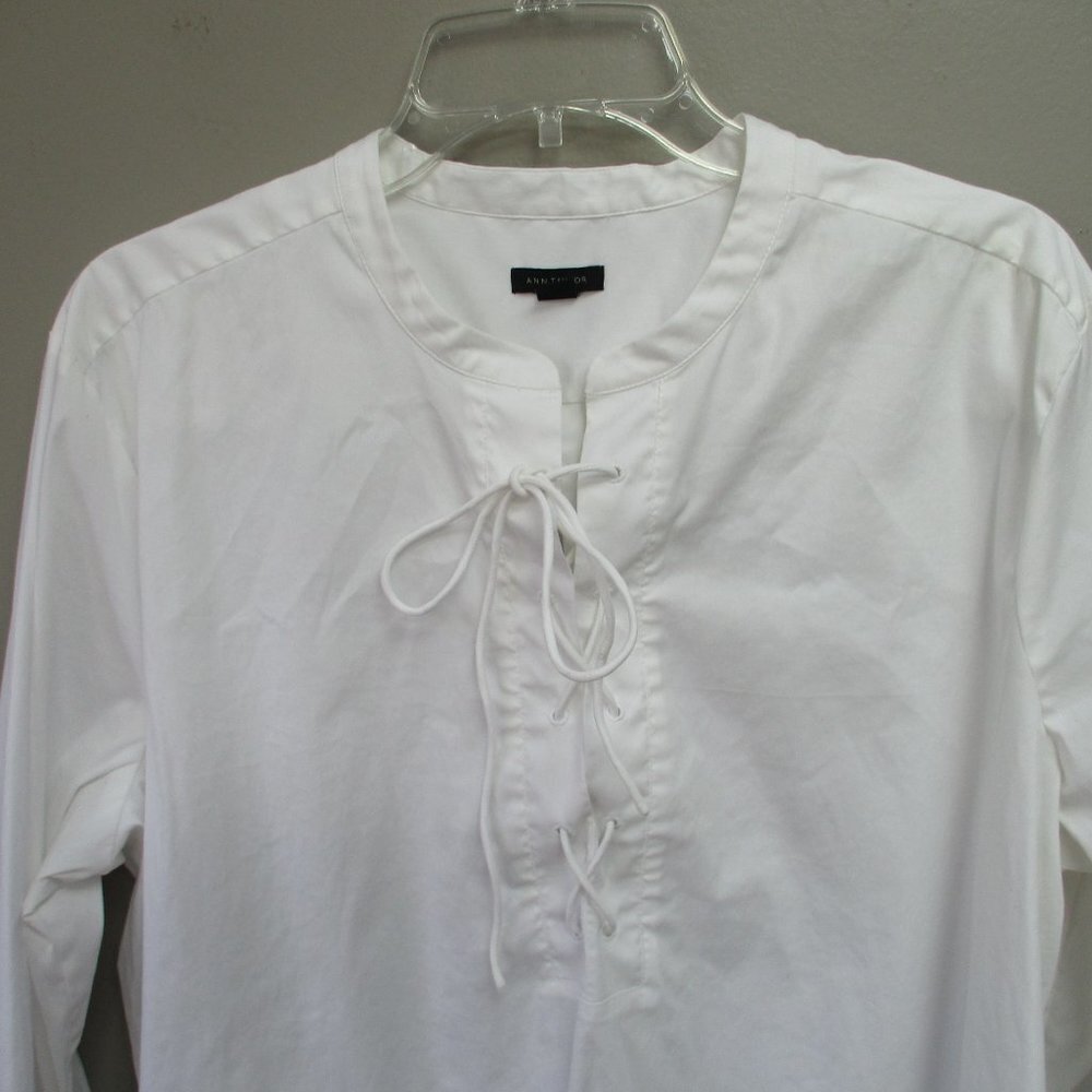 Ann Taylor White Long Sleeve Blouse Tie Up 2XL